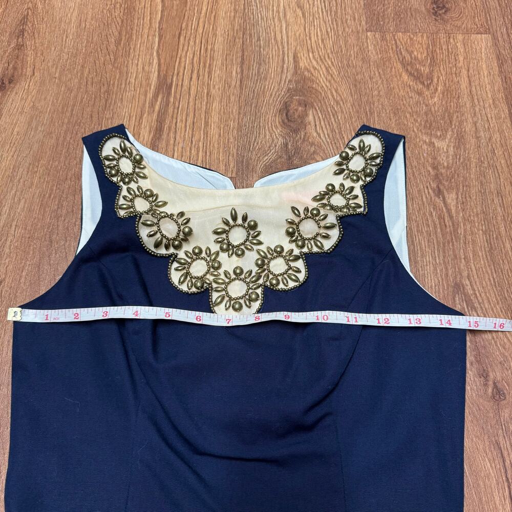 Lilly Pulitzer Wythe Navy Embellished Gold Beaded Shift Dress Size 00 - Picture 10 of 12